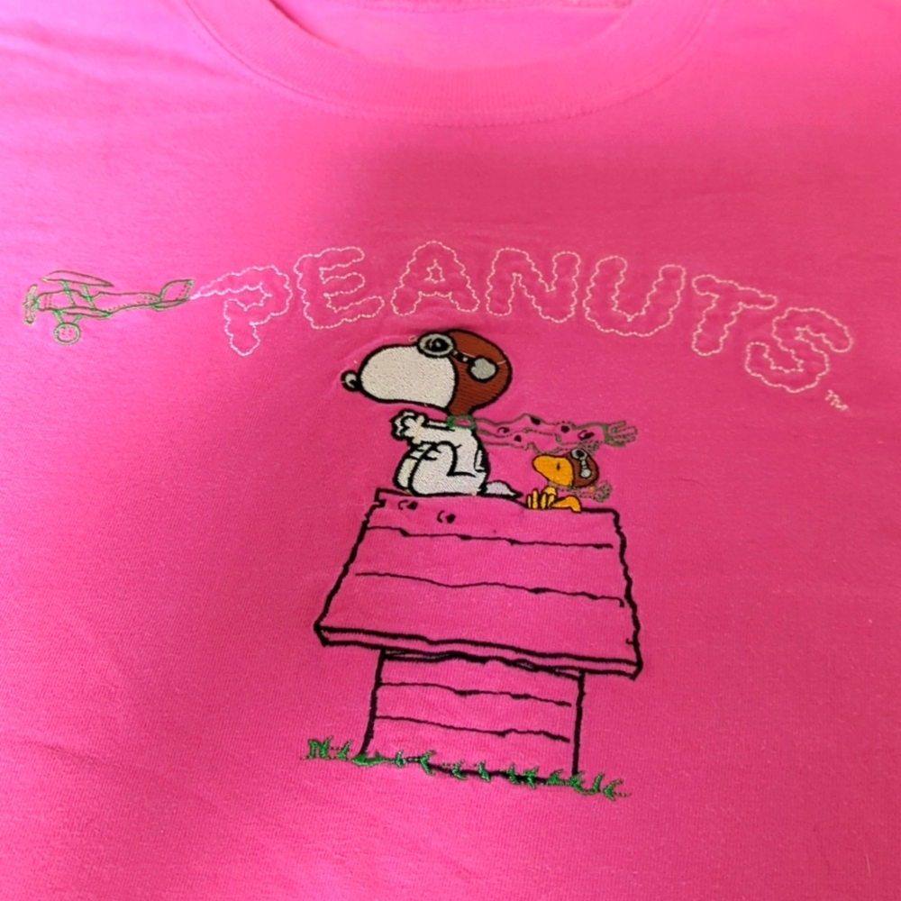 Snoopy and Woodstock Embroidered Pink Tshirt